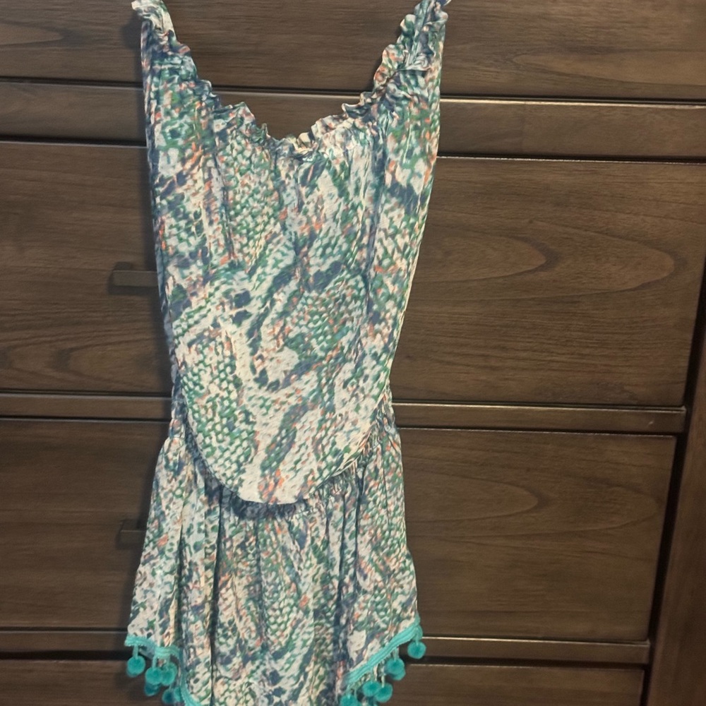 Ramy Brook Strapless Dress with Blue and Orange Accents